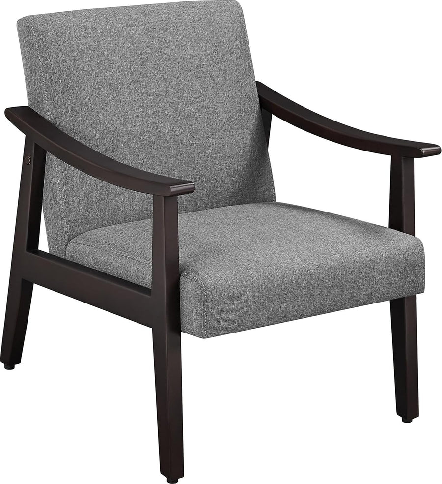 Modern Grey Linen Accent Chair Comfy Lounge Armchair Wood Legs Room