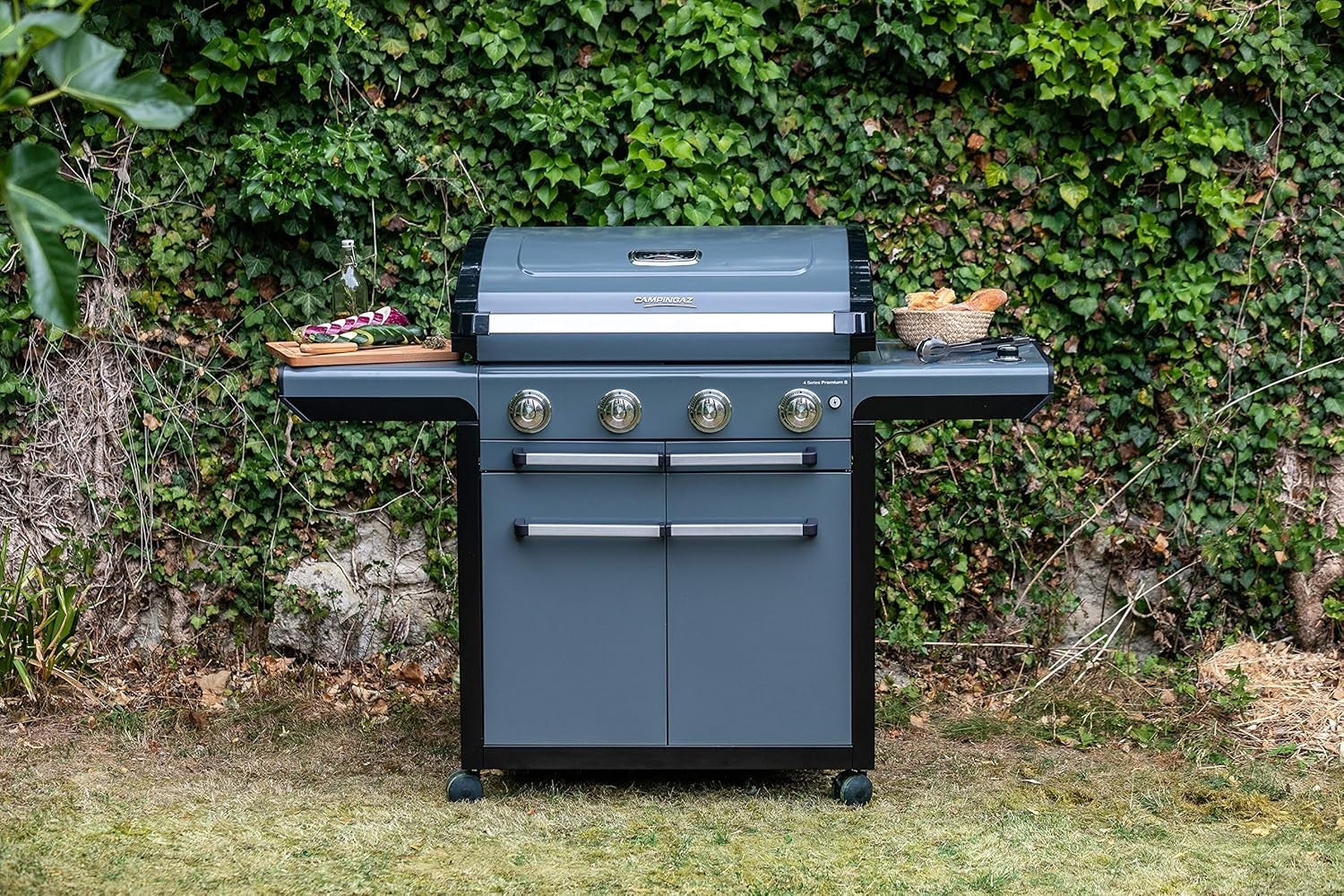 4 Burner Gas BBQ Grill with Side Burner Outdoor Kitchen Large Cooking Area