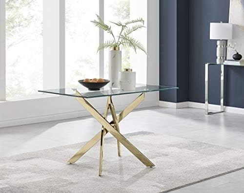 Clear Glass Rectangular Dining Table Gold Intertwined Legs Modern 120x70x75cm