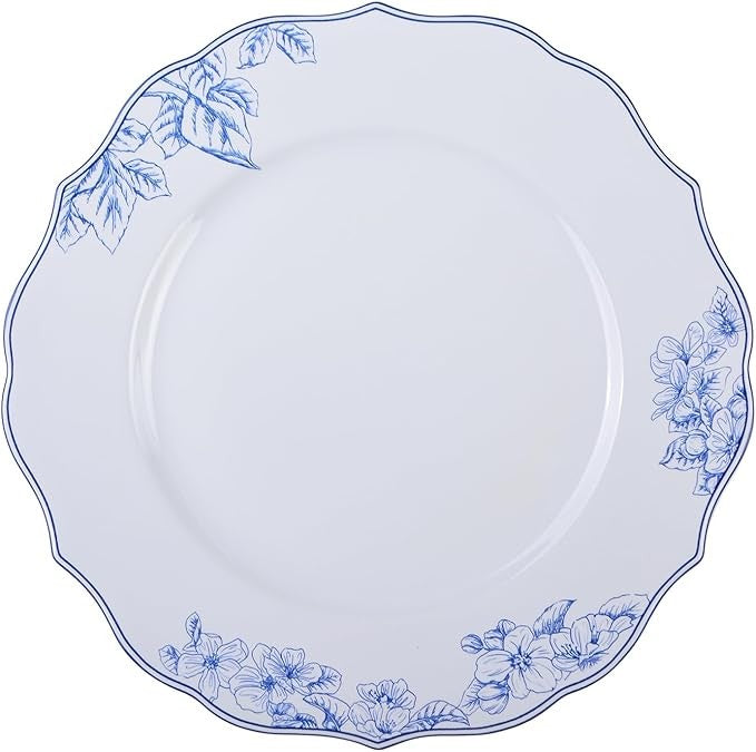12pc White Blue Porcelain Dinnerware Set Floral Plates Bowls Service for 4