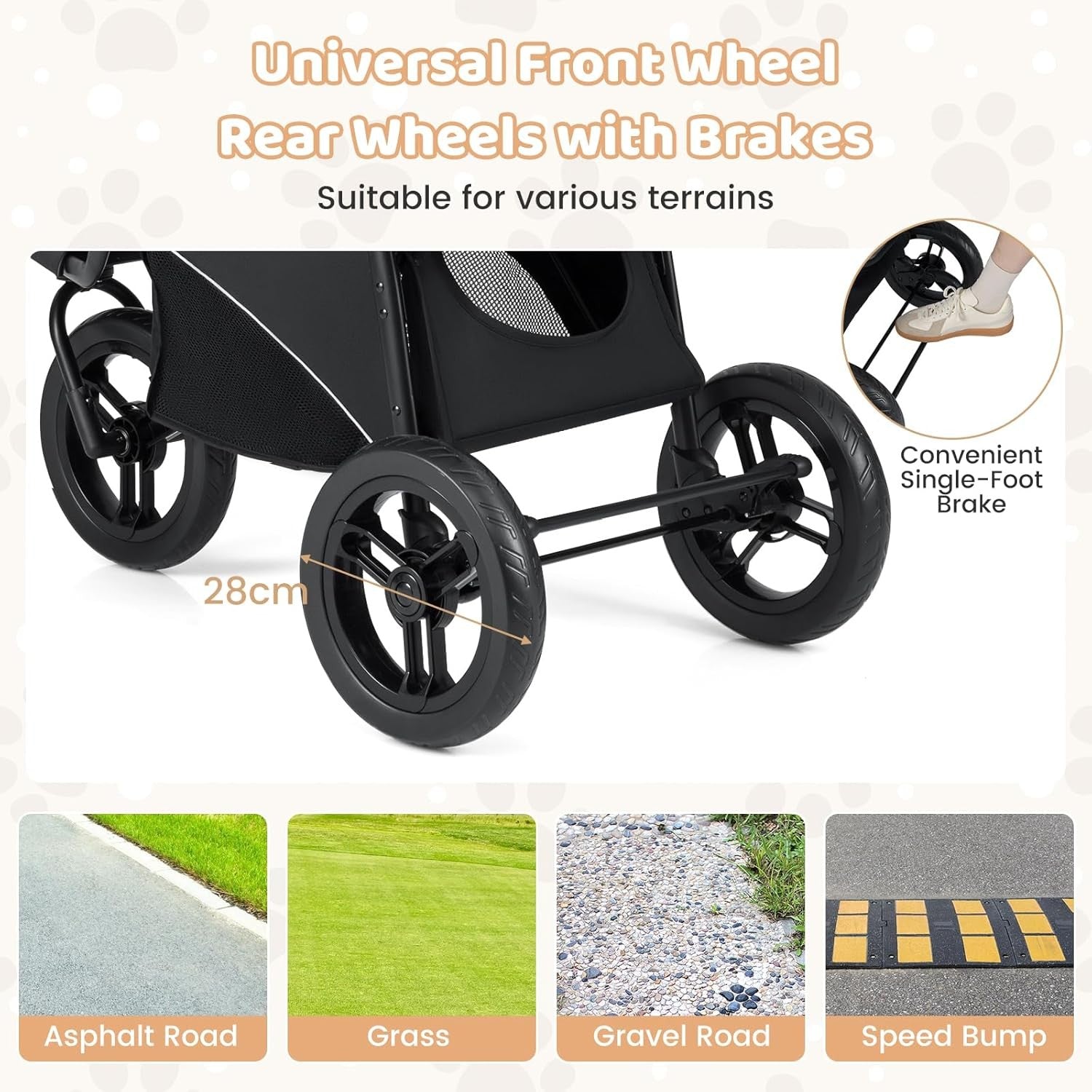 3 Wheel Pet Stroller for Small Medium Dogs Cats Foldable Travel Pushchair