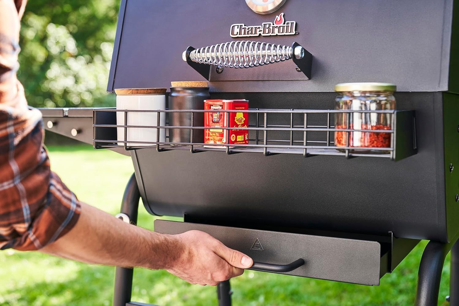 Large Charcoal BBQ Grill with Adjustable Grate & Side Shelf
