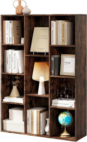 Rustic Brown 11-Cube Bookcase with Shelves & Anti-Tip Safety for Home Office