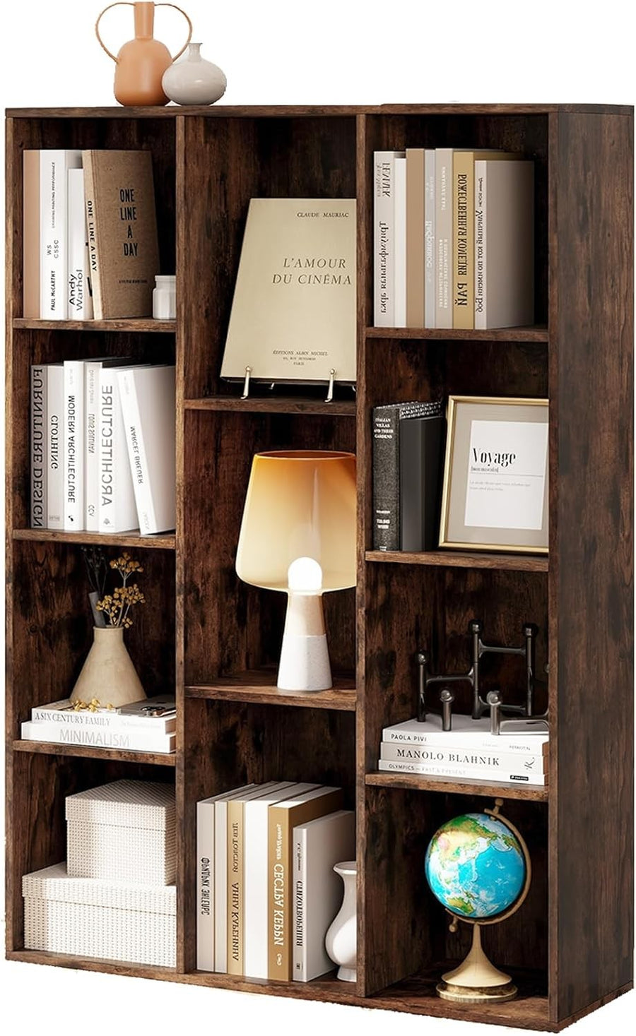 Rustic Brown 11-Cube Bookcase with Shelves & Anti-Tip Safety for Home Office