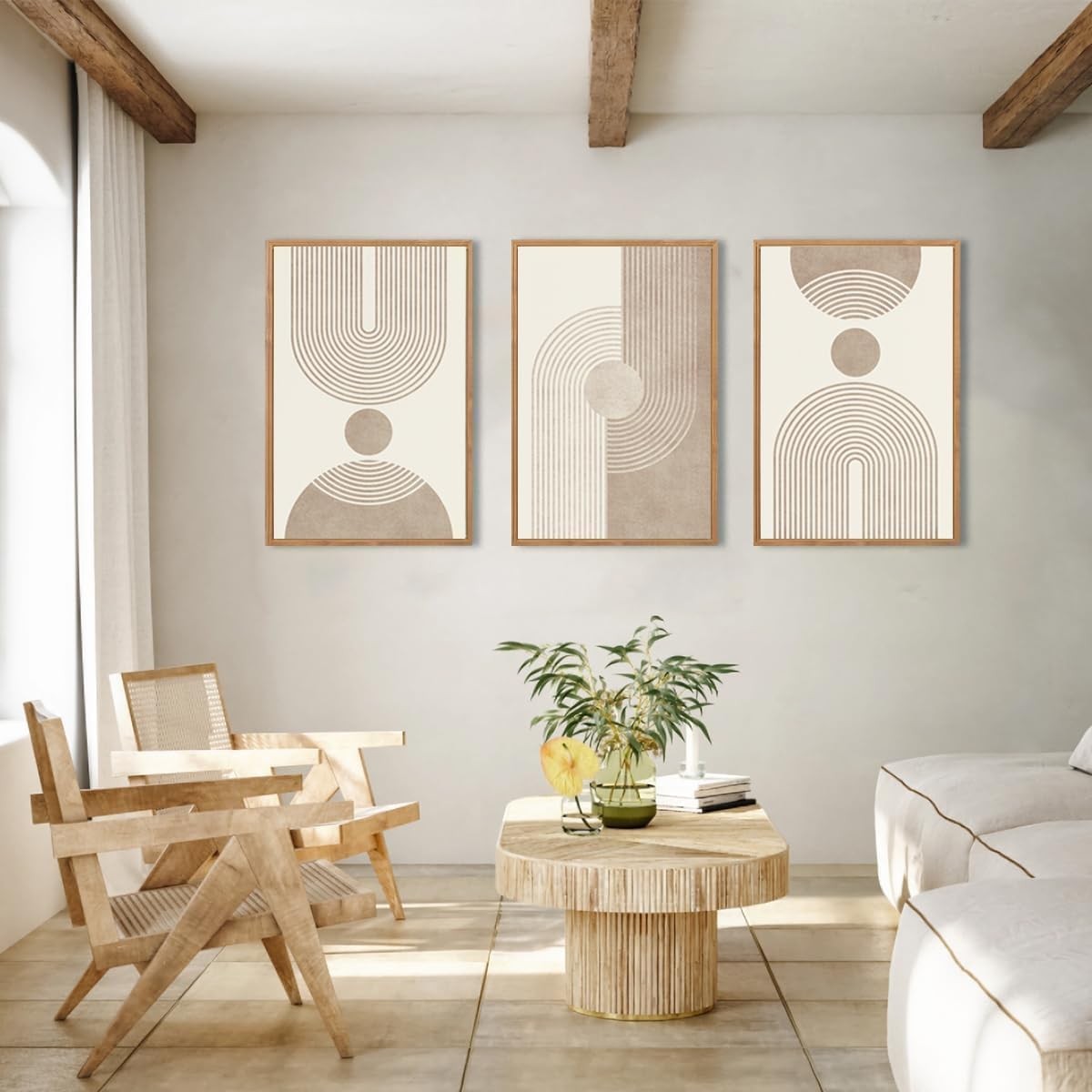 Framed Boho Abstract Wall Art Set 12x16in Neutral