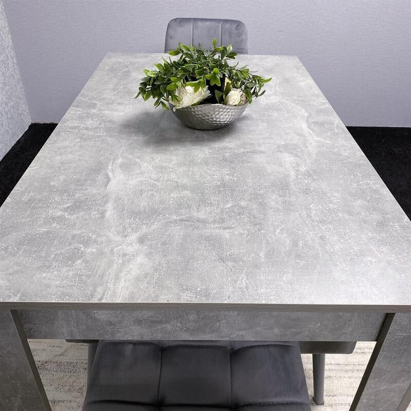 Grey Dining Table Set with 2 Chairs & Benches | Stone Effect Kitchen Set