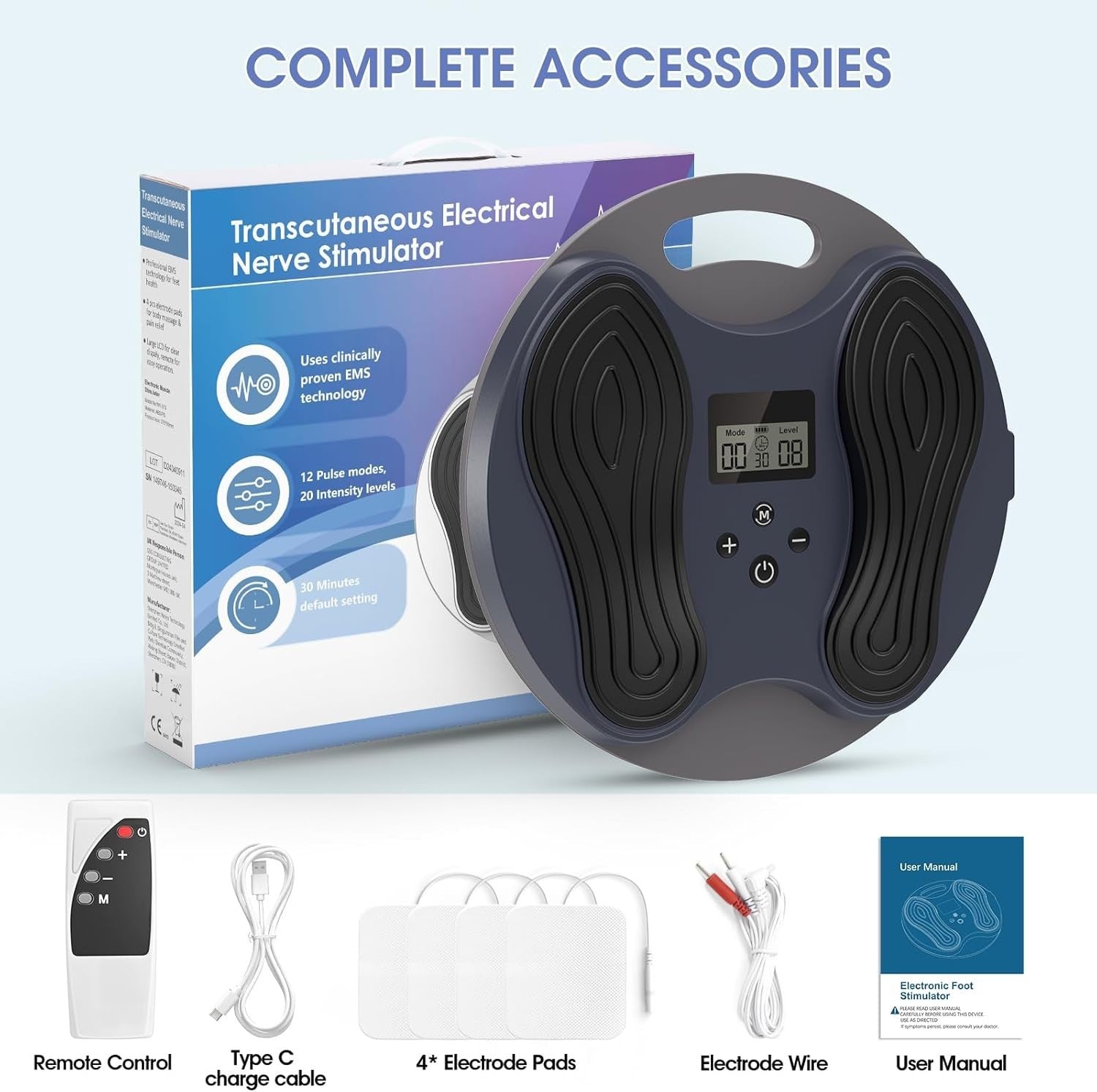 Rechargeable EMS Foot Massager Pain Relief Circulation Booster for Neuropathy