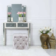 Pink Velvet Tufted Ottoman Footstool Buttoned Pouffe Seat for Bedroom