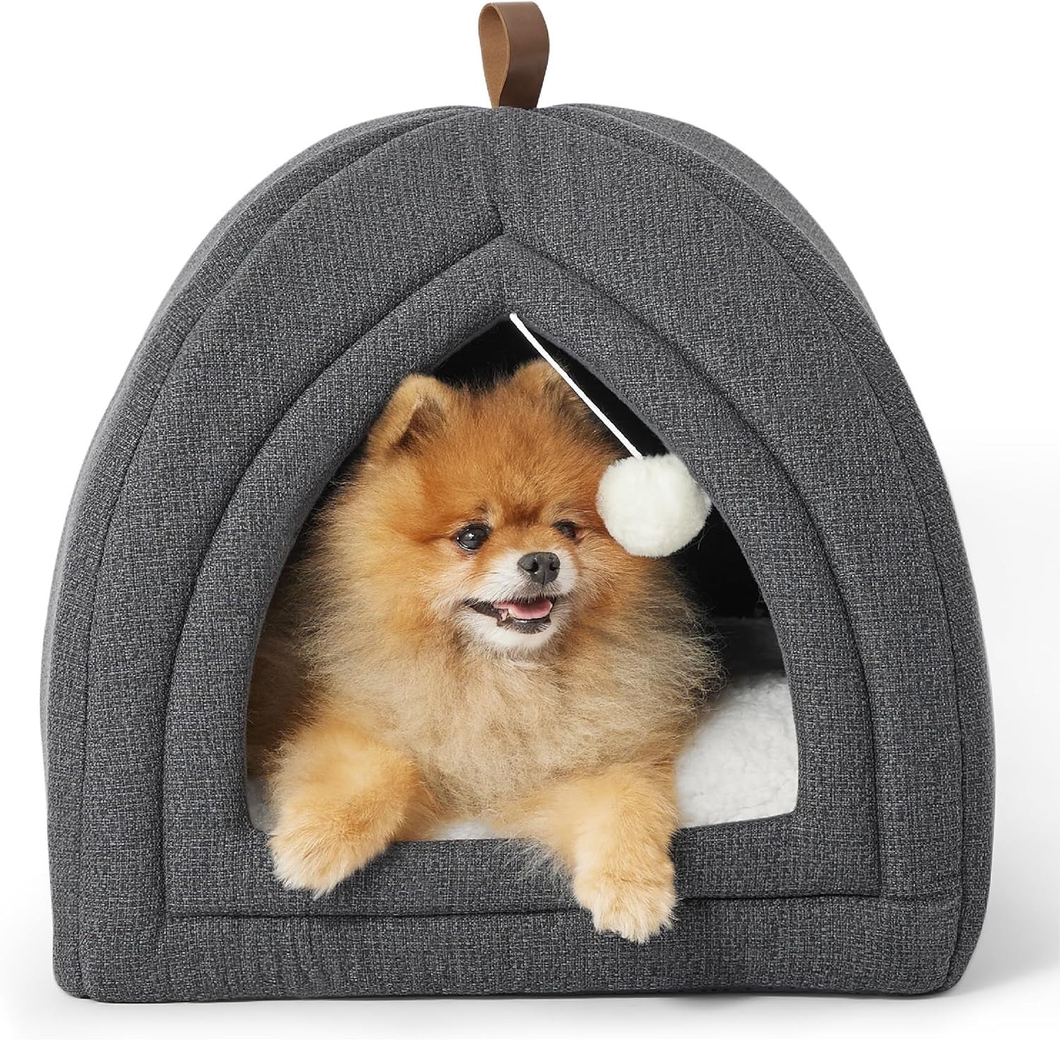 Large Cat Cave Bed 44cm Igloo Tent Washable Cushion Grey