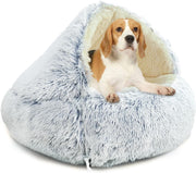 Fluffy Calming Dog Cave Bed 60x60x40cm Hooded Washable