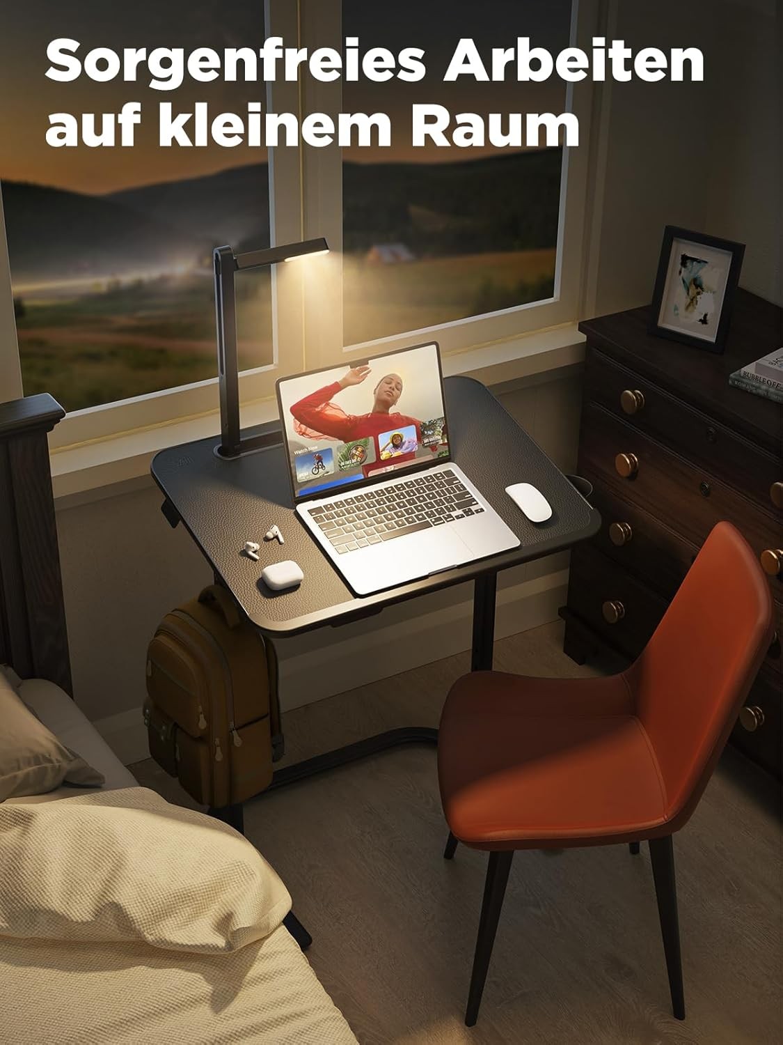 Height Adjustable Laptop Desk with LED Lamp Drawer Book Stand 65x45cm