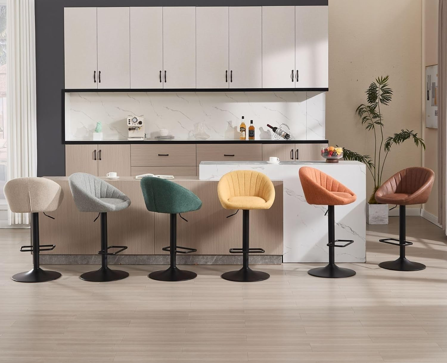 Bar Stools Set of 2 | Green L-Shaped Adjustable Counter Chairs