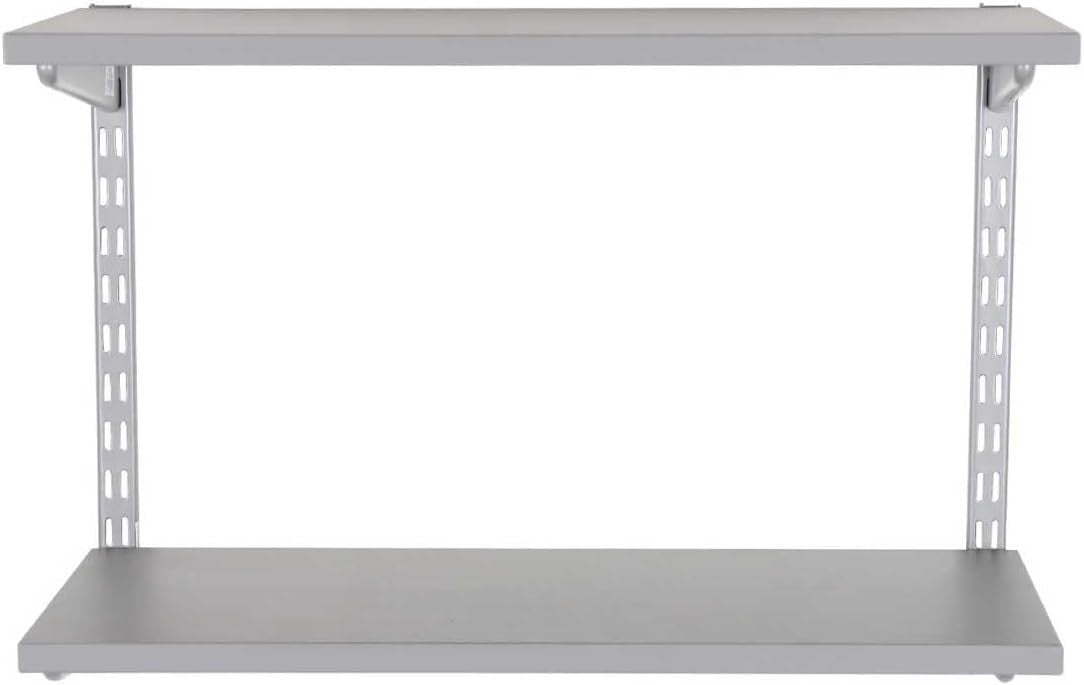 2-Tier Adjustable Floating Wall Shelf Steel & Wood 90x32x43cm Grey