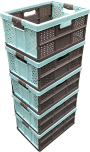 5x 32L Folding Storage Crates Heavy Duty 30kg Stackable Boxes