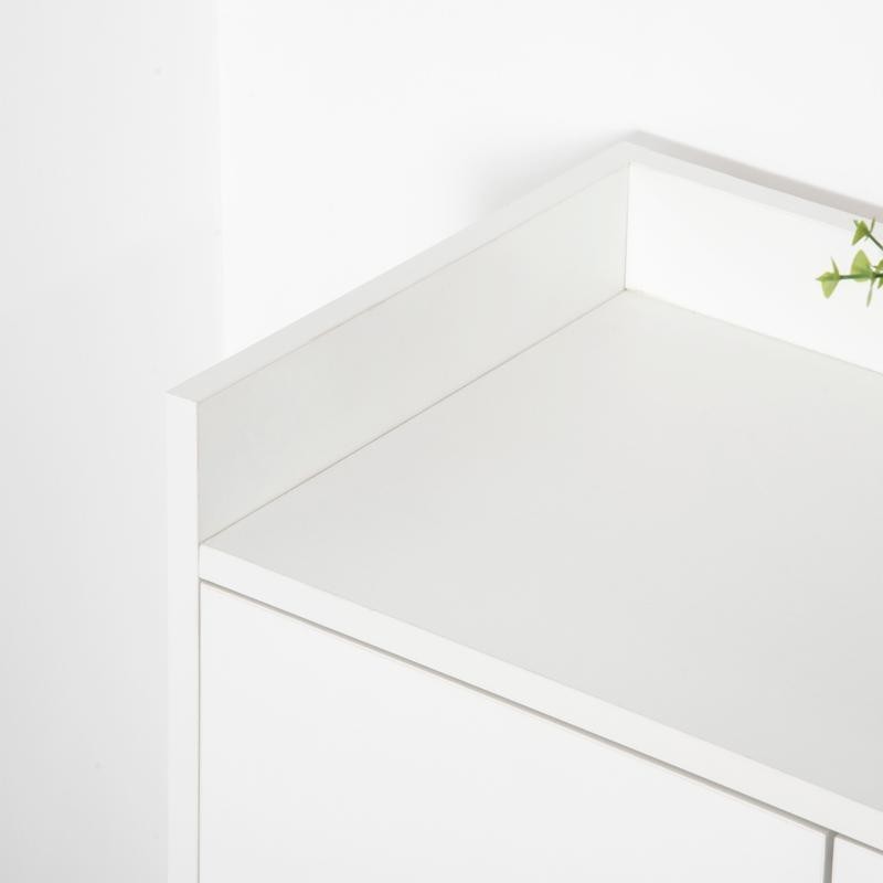 Slim White Shoe Storage Cabinet with Doors, Open Shelf & Wooden Legs