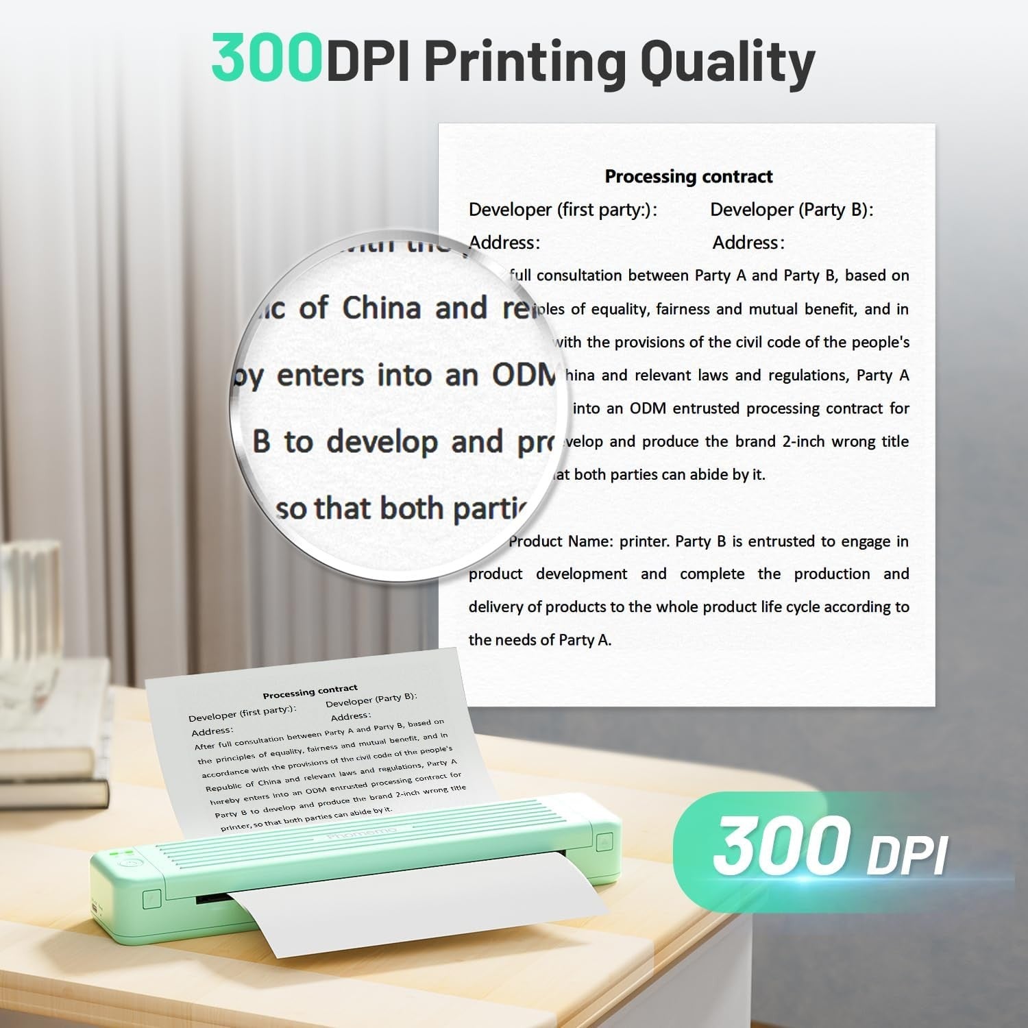 Portable A4 Thermal Printer 300DPI Wireless Inkless USB Travel