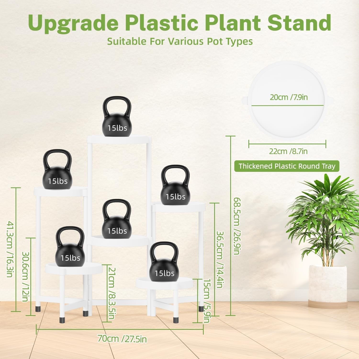 6 Tier Folding Plant Stand Indoor Outdoor | White Metal Corner Flower Rack