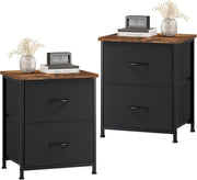 Black Bedside Tables Set of 2 with Fabric Drawers, Rustic Wood Top Nightstands