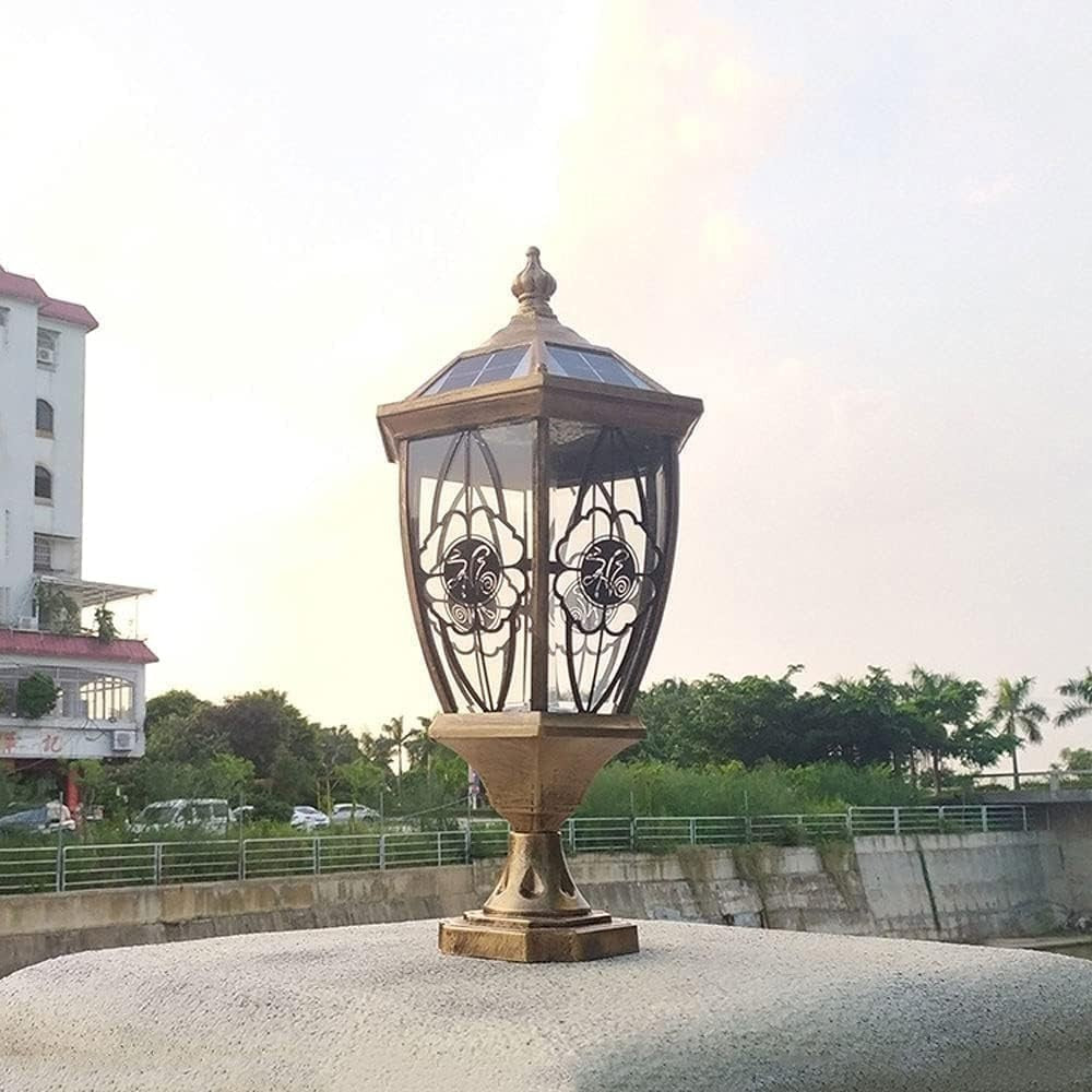Vintage Bronze Solar Post Light – Auto On/Off Glass Deck Lantern