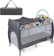 4in1 Travel Cot Baby Bedside Foldable Crib Bassinet Portable Playard Blue