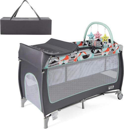 4in1 Travel Cot Baby Bedside Foldable Crib Bassinet Portable Playard Blue
