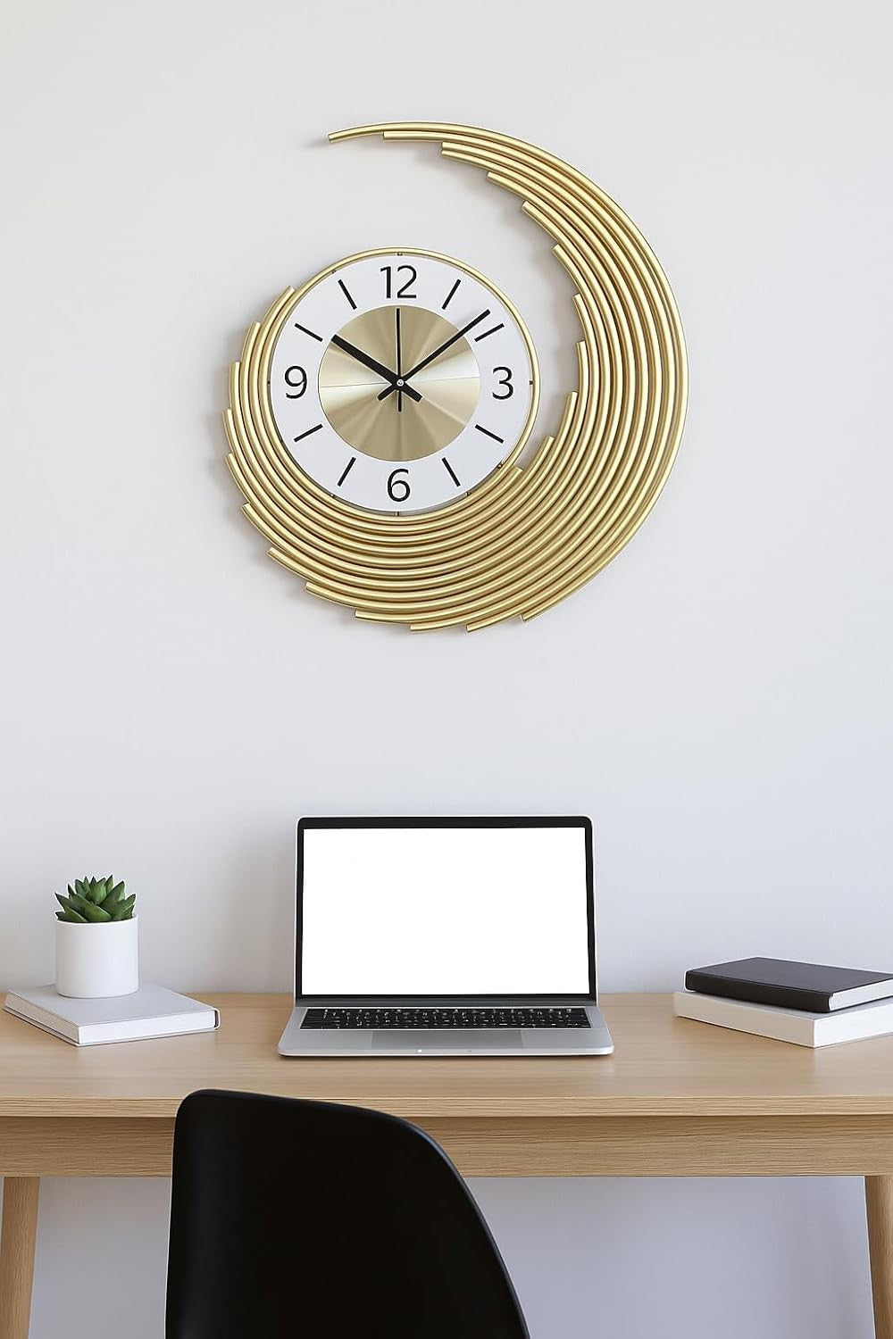 Gold Spiral Wall Clock 48x58cm Silent Sweep Luxury Modern Decor