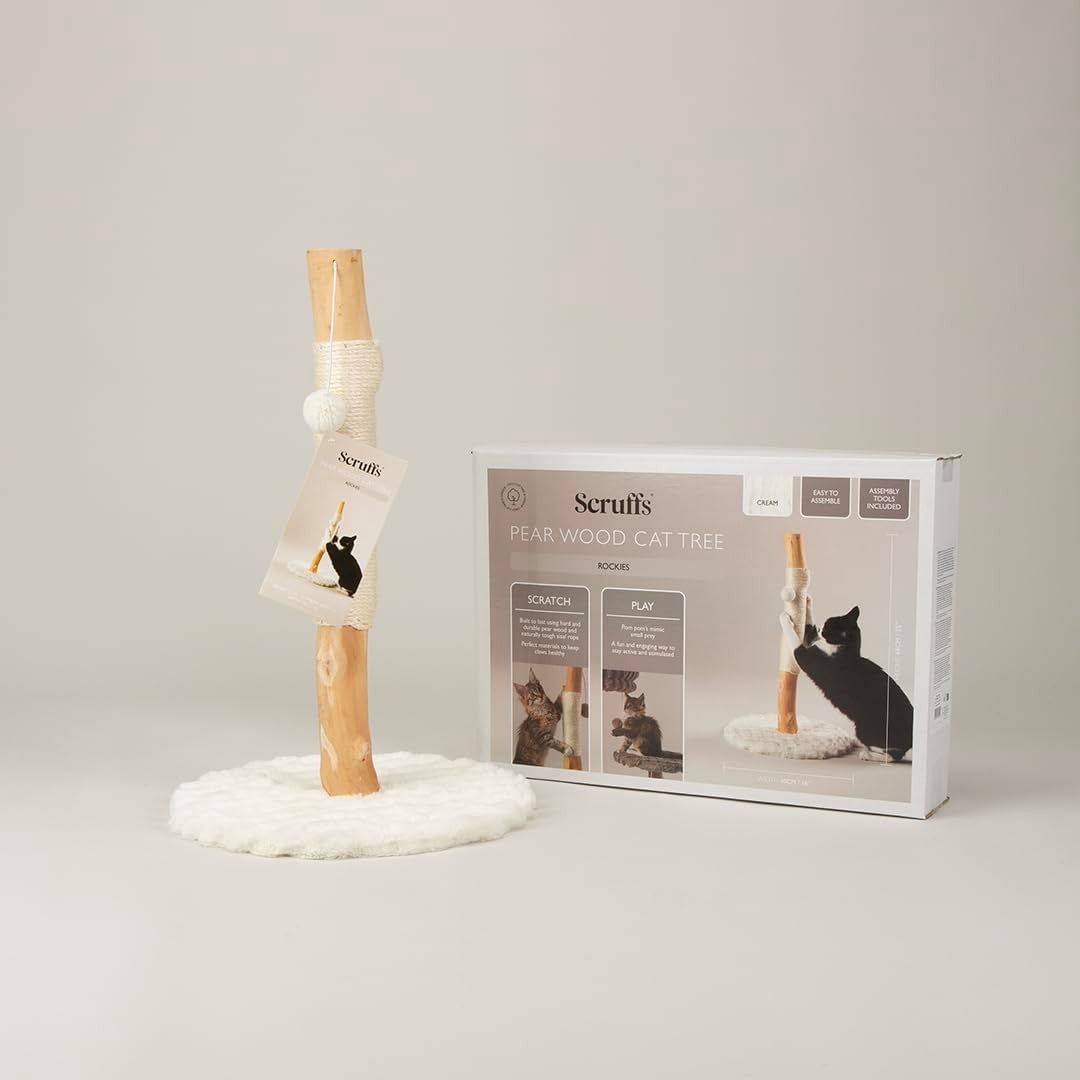 Cat Scratching Post Tree with Natural Wood Sisal Column Plush Base Indoor