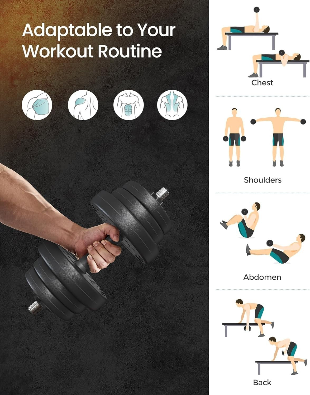 30kg Adjustable Dumbbell Barbell Set 2-in-1 Home Gym Free Weights