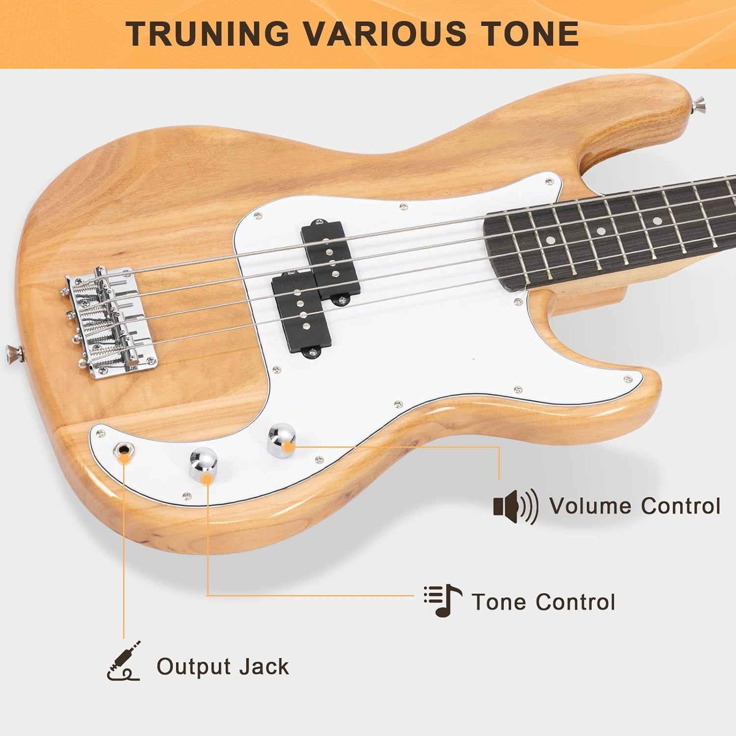 Full Size 4 String Electric Bass Guitar Kit 20W Amp Bag Stand