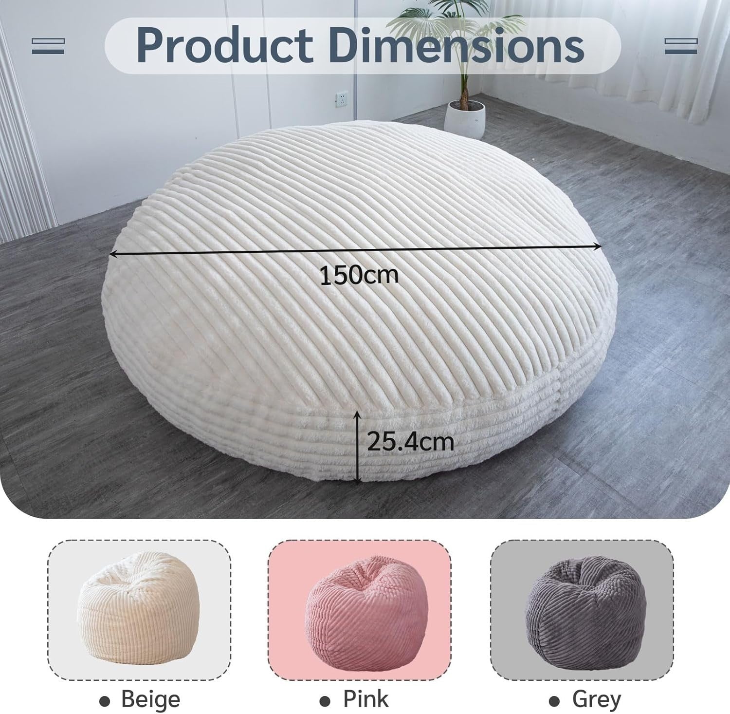 Giant Faux Fur Bean Bag Sofa Bed 150x150cm | Fluffy Chair for Adults