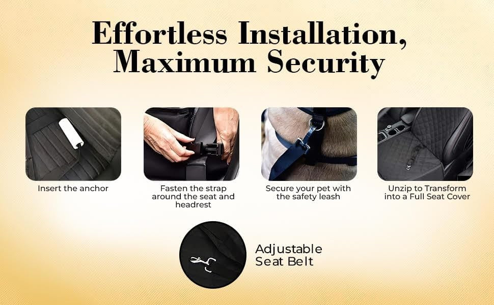 Waterproof Dog Booster Car Seat 2 Safety Belts Travel Bed Black