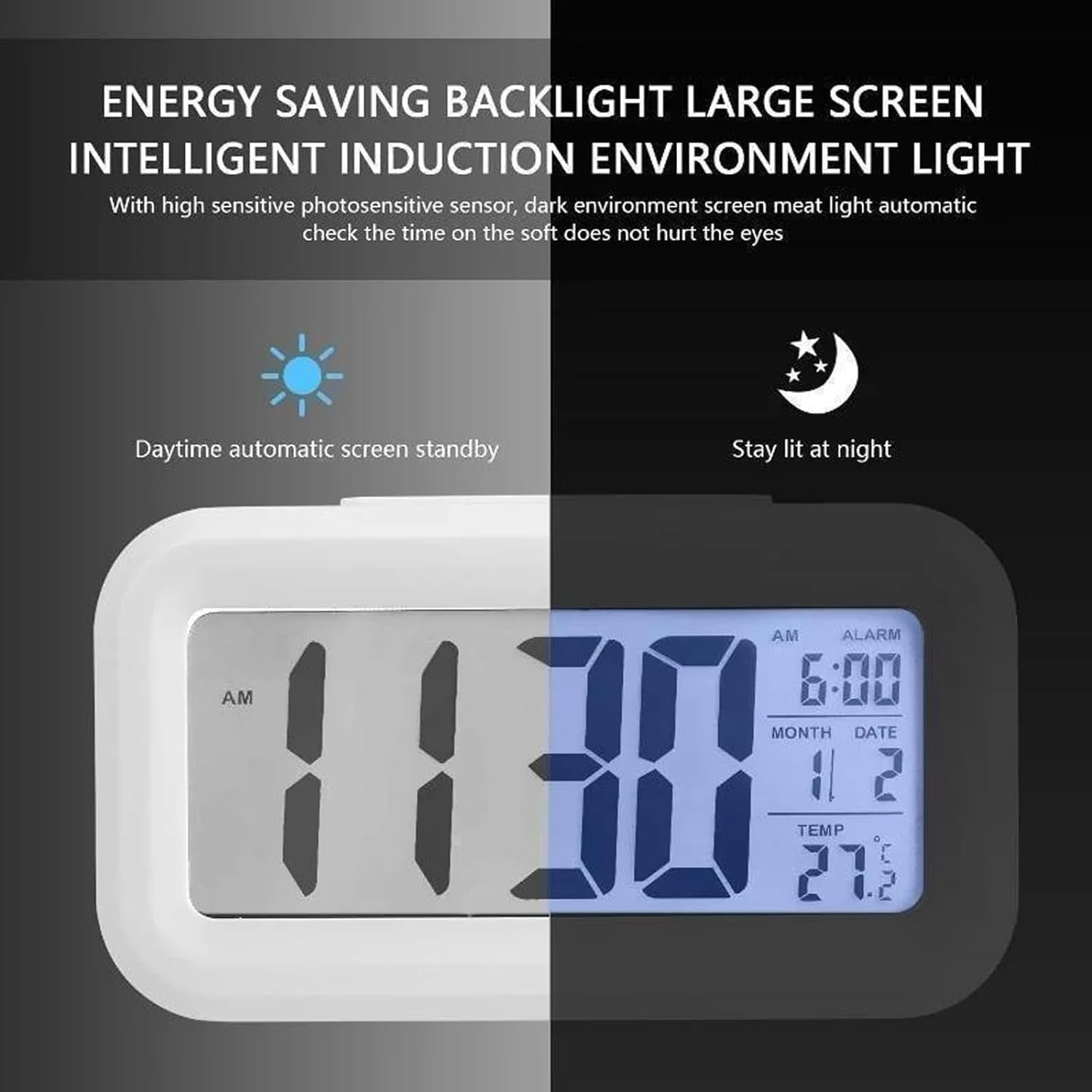 Large LCD Alarm Clock Battery Operated 12/24H Snooze Bedroom Travel Desk