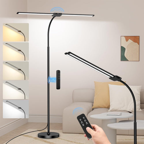 LED Dual Head Floor Lamp Dimmable Remote Gesture Control Reading Light
