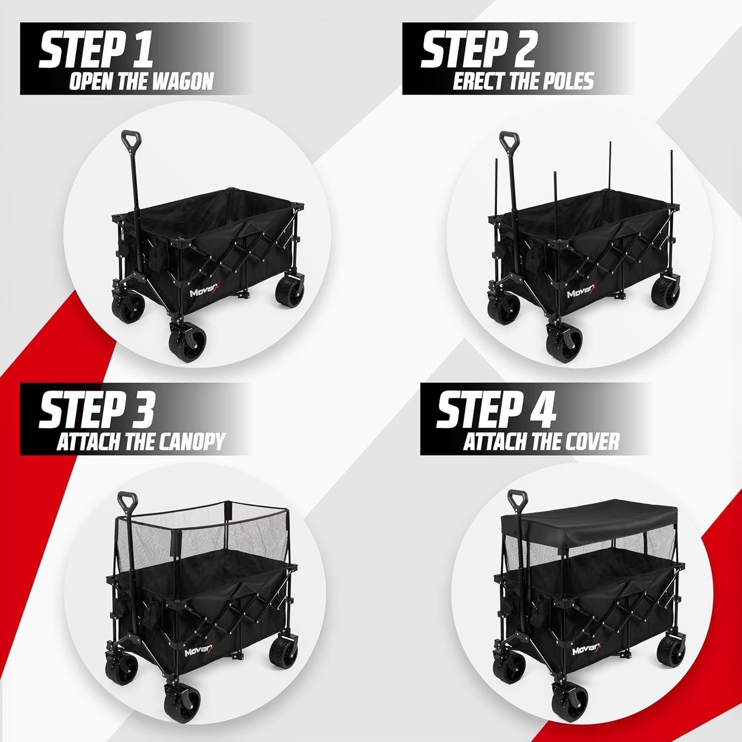 Black 200L Canopy Camping Wagon Folding Festival Trolley Wide Wheel Adjustable