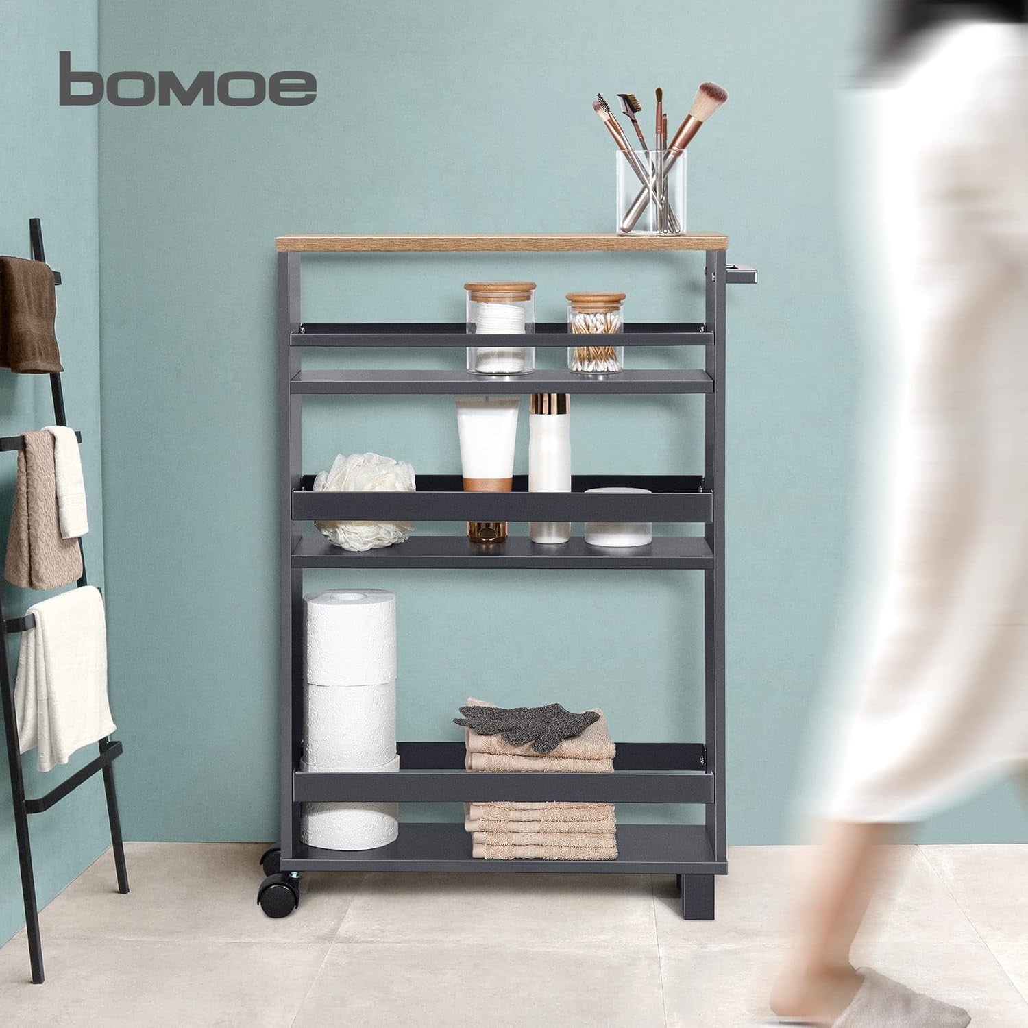 Slim Kitchen Storage Trolley Narrow Rolling Cart 3 Shelf Under Counter