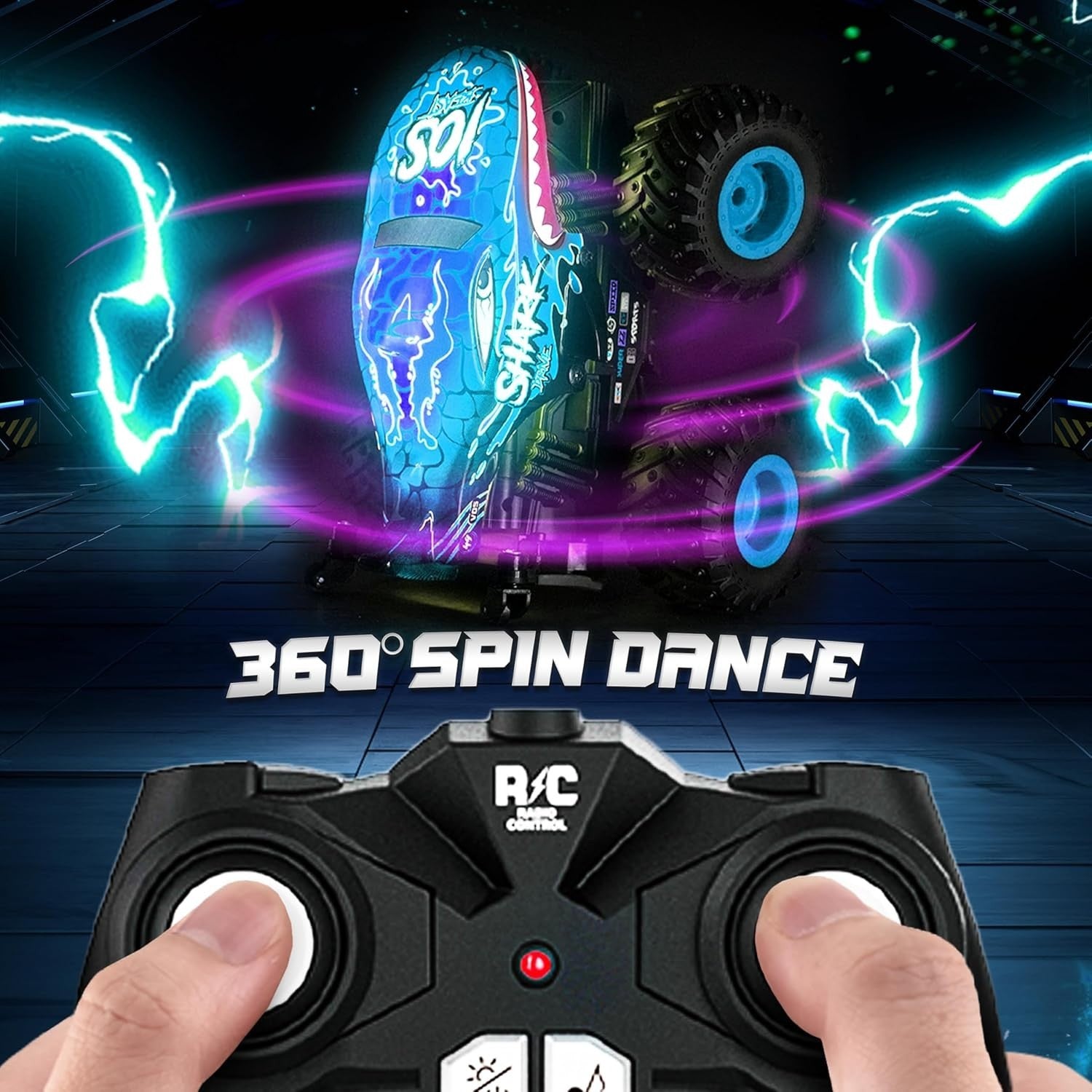 RC Monster Truck for Kids 3–8 – 360° Spin, LED Lights, Music & Wheelie Stunts