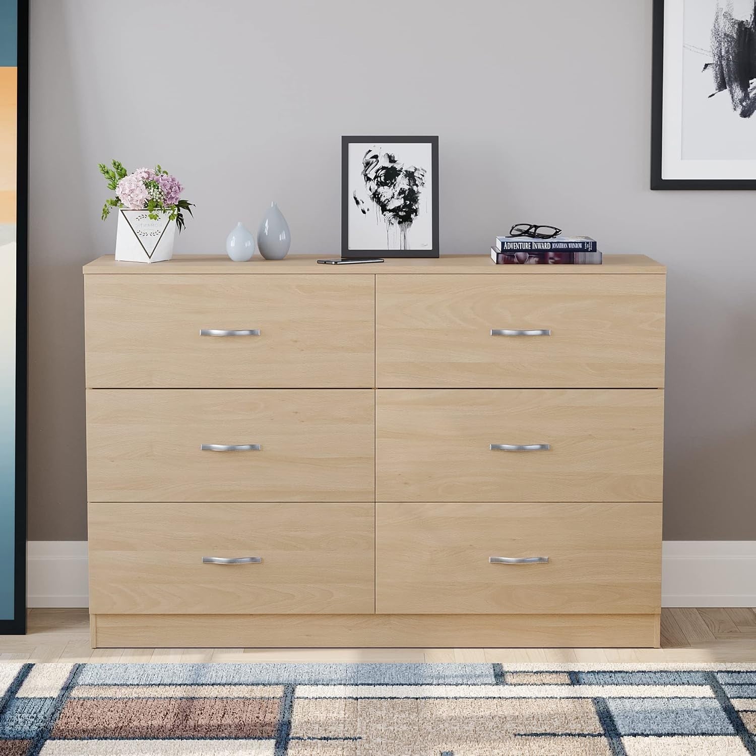 Pine 6 Drawer Wide Chest Bedroom Storage Unit Sliding Drawers Flatpack