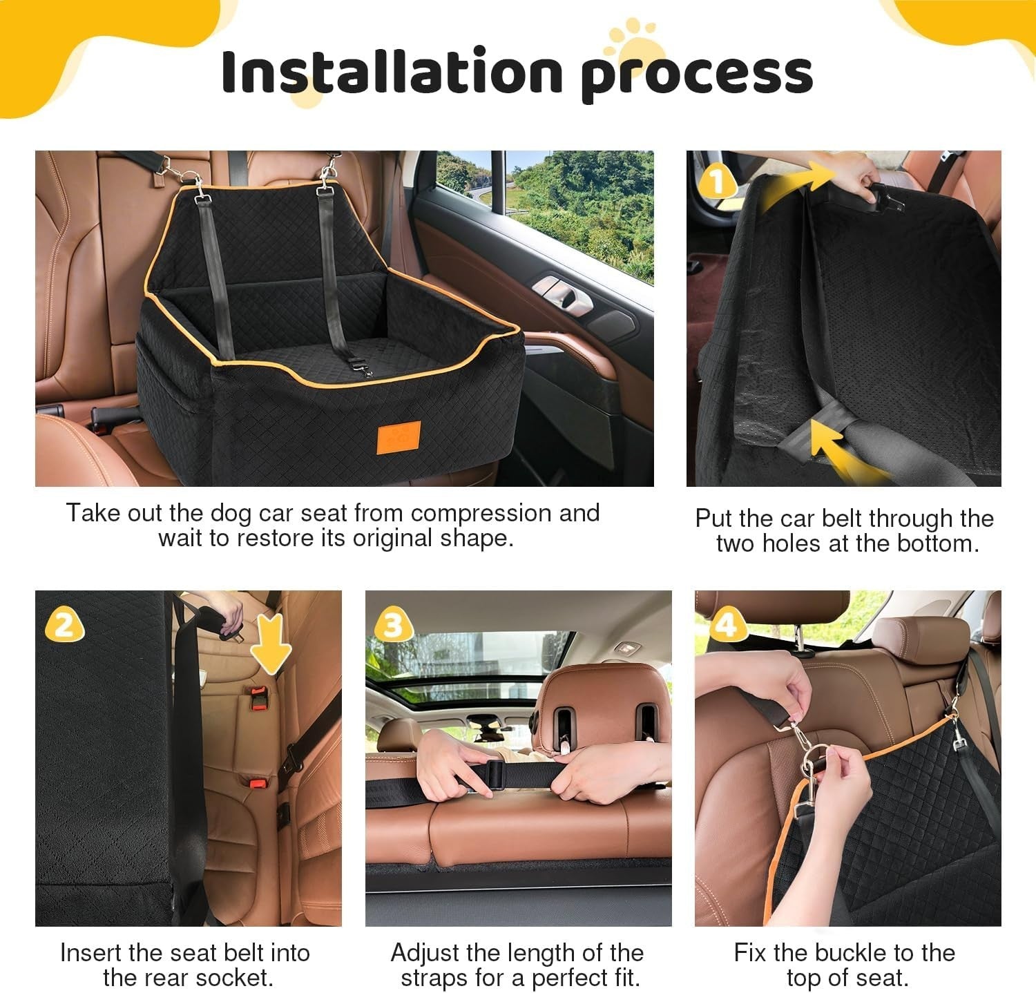 Dog Travel Bed Car Seat for Large Dogs Memory Foam Pet Booster 55lb