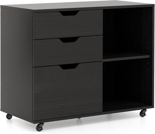 Lateral Mobile Filing Cabinet 3 Drawer A4 Printer Stand Black