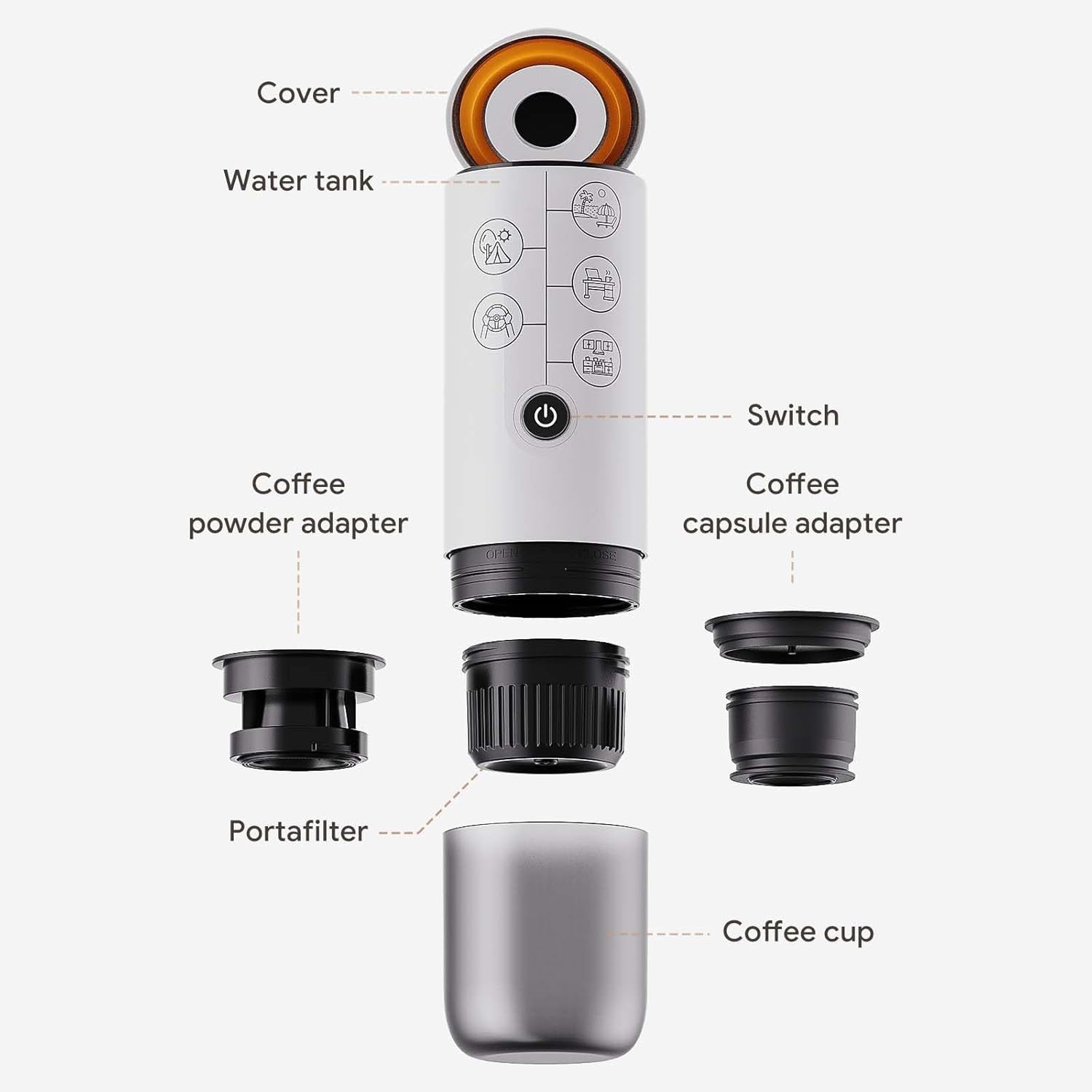 3in1 Portable Espresso Maker Travel Coffee Machine 17Bar Pod & Ground USB