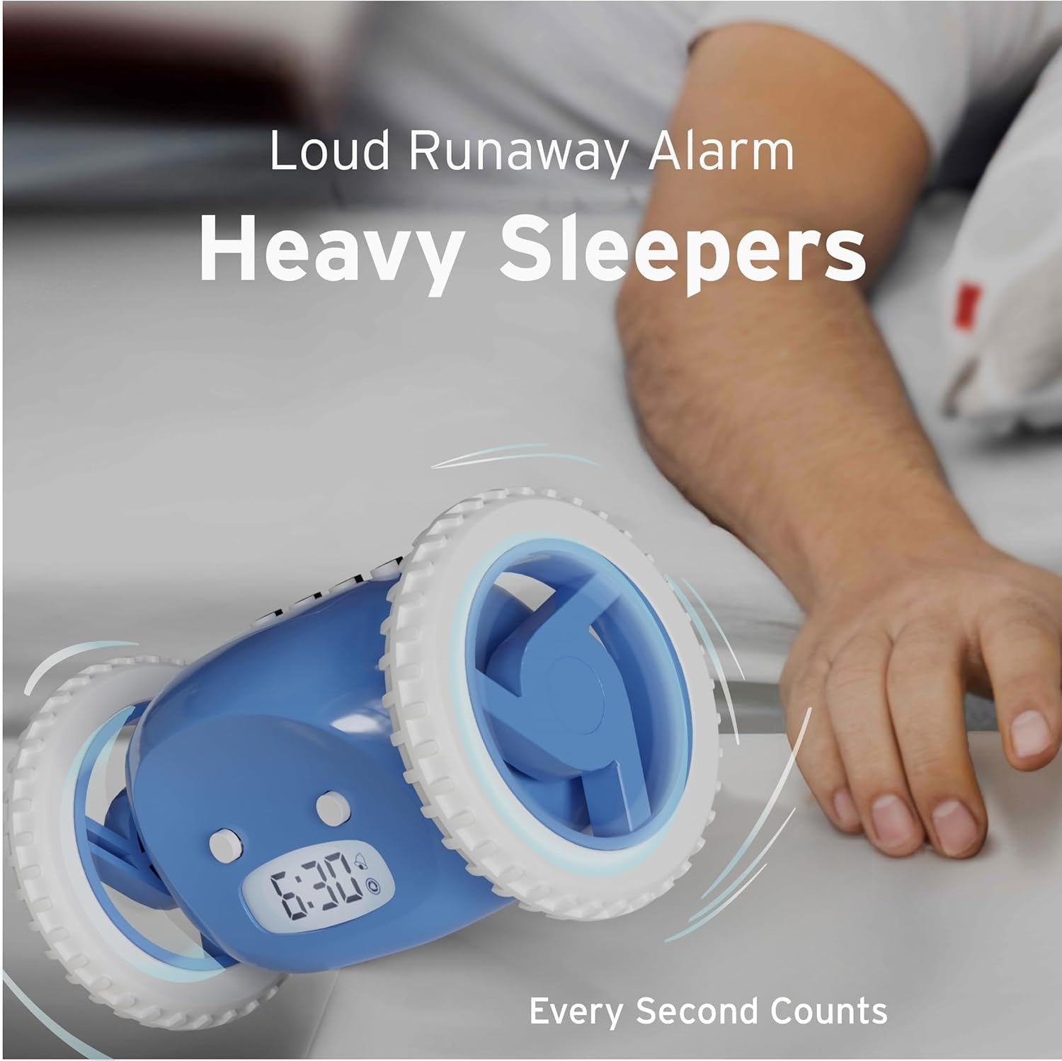 Runaway Alarm Clock on Wheels Extra Loud Heavy Sleeper Moving Jumping