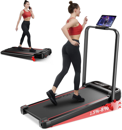 Foldable Walking Pad 8% Incline, 2.5HP, Handle Bar, App Control, 300lbs Home