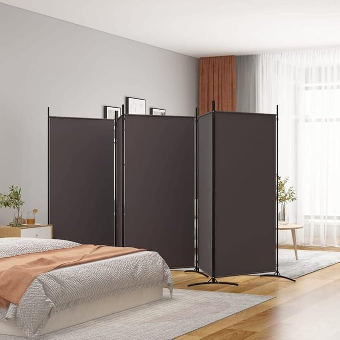 5 Panel Folding Room Divider Brown Privacy Screen 433x180cm Fabric Partition
