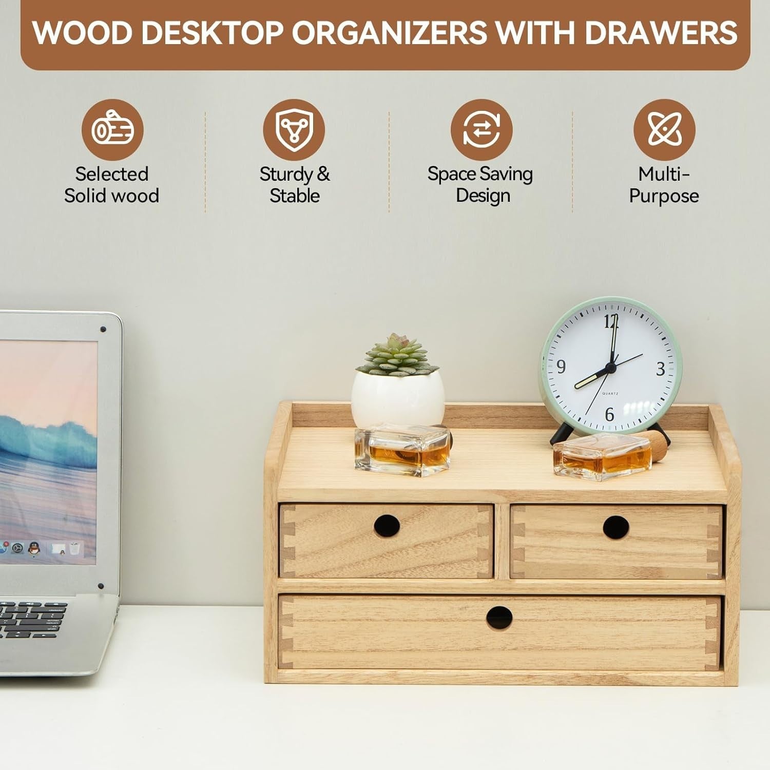 Wood Desktop Organizer with 3 Drawers & 2 Layers – Office & Home Storage