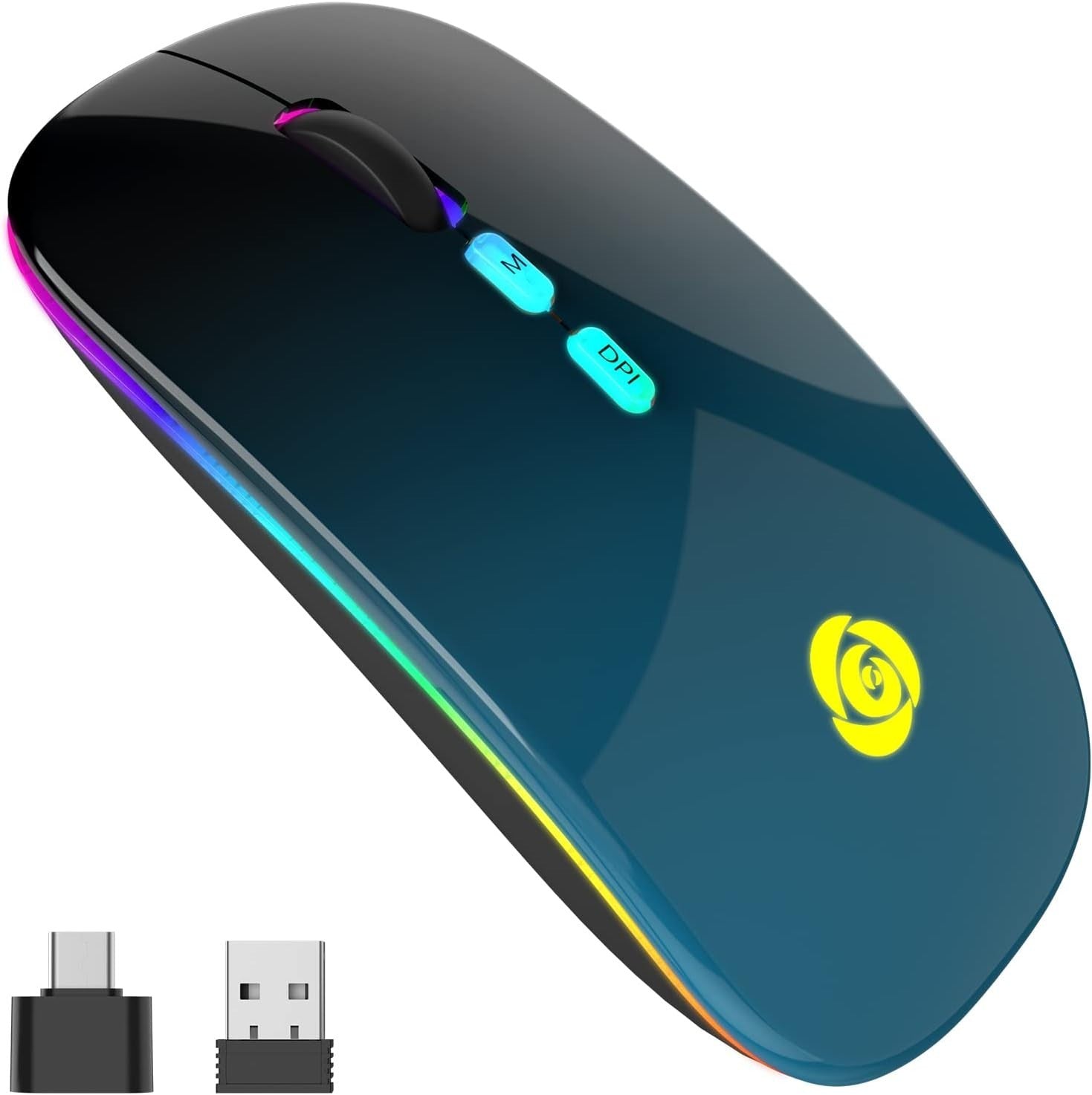Wireless Bluetooth Mouse Rechargeable Silent RGB Type-C Blue
