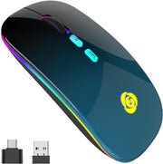Wireless Bluetooth Mouse Rechargeable Silent RGB Type-C Blue