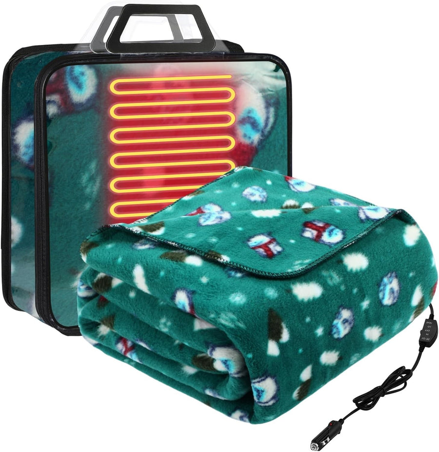 12V Heated Car Blanket Electric Travel Throw Temperature Control Emergency Warm