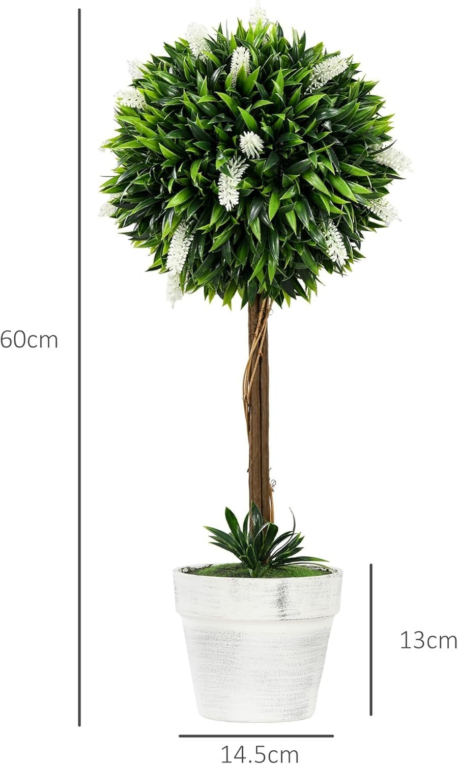 Set of 2 60cm White Lavender Ball Trees Faux Plants Indoor Outdoor Home Decor