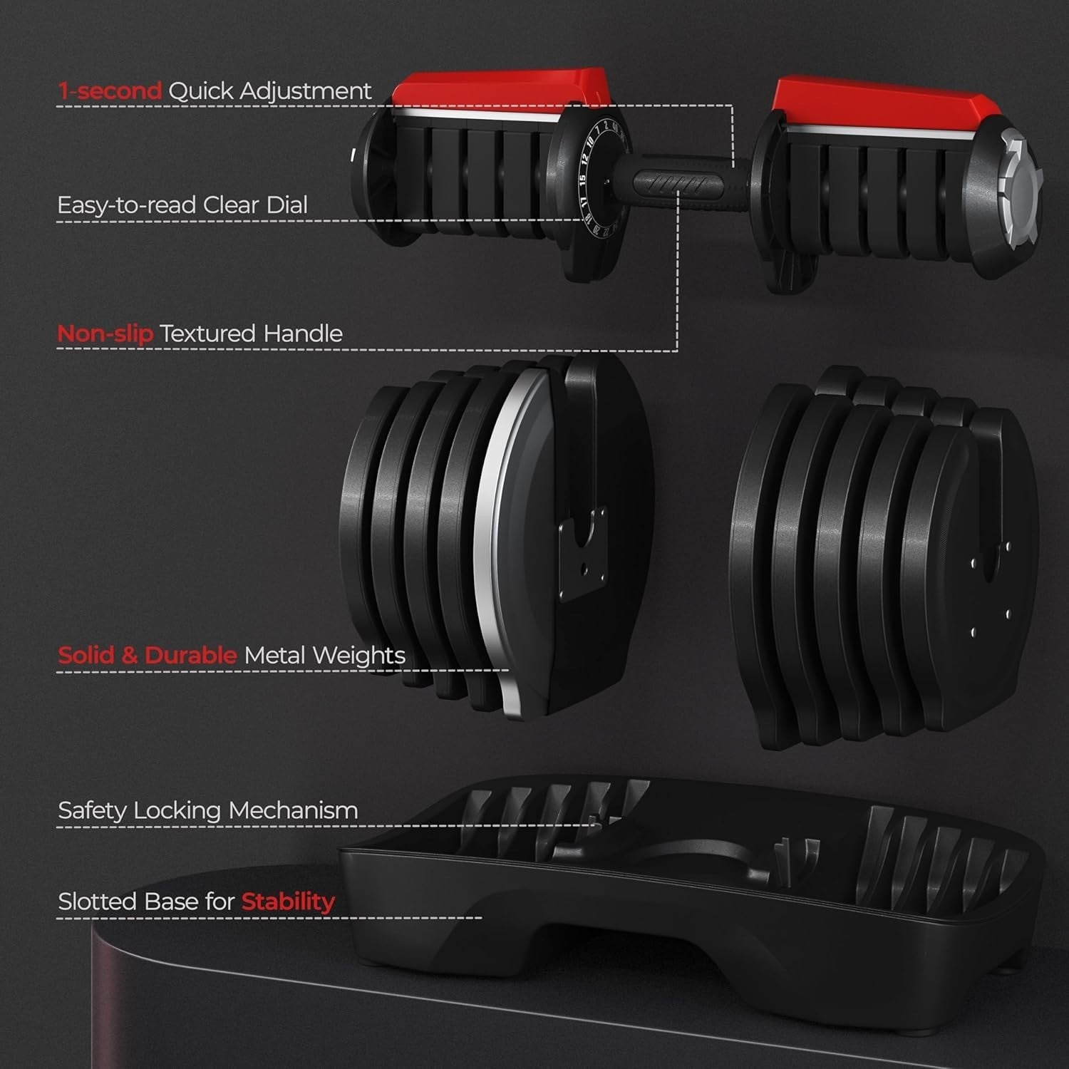 Dial Adjustable Dumbbells Pair 2–40kg Double Lock Space Saving Home Gym