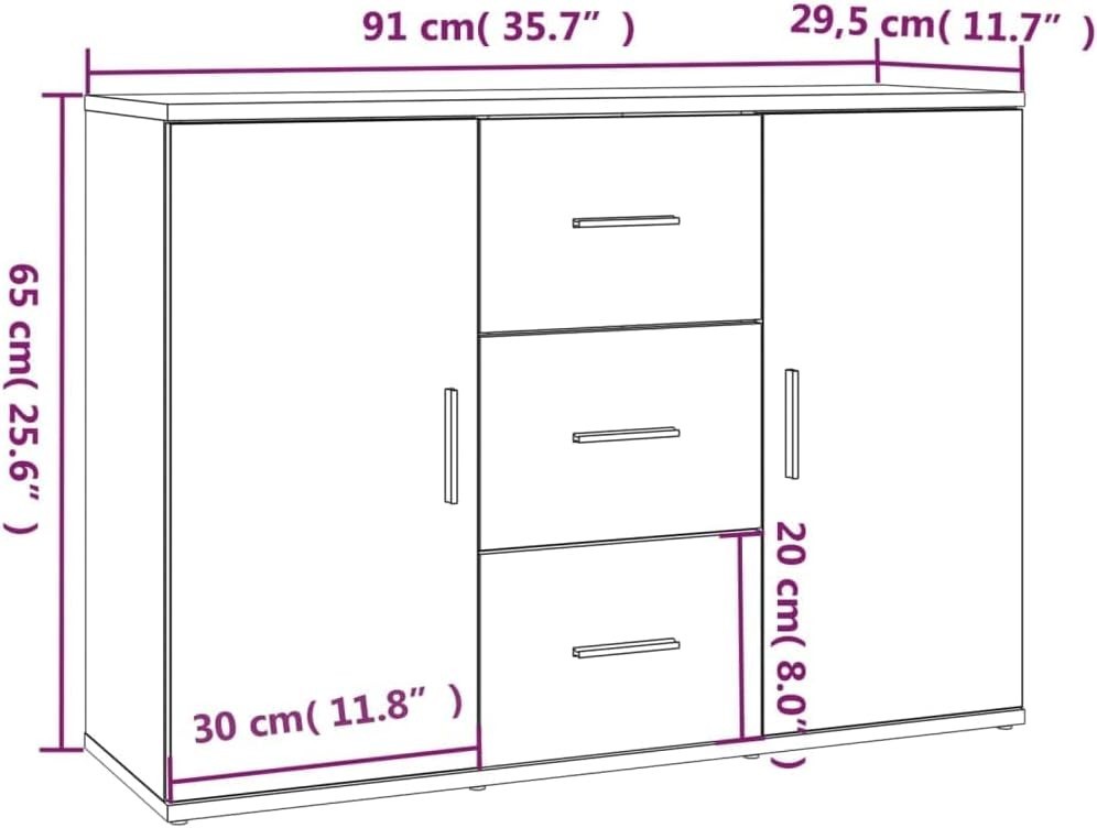 Modern White Sideboard Cabinet 2 Doors 3 Drawers Storage Buffet Table